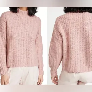 Naadam Ribbed Brushed Wool Cashmere Chunky Mock Neck Sweater pink XS
