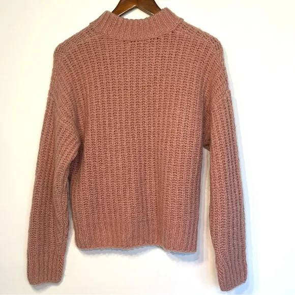 Naadam Ribbed Brushed Wool Cashmere Chunky Mock Neck Sweater pink XS