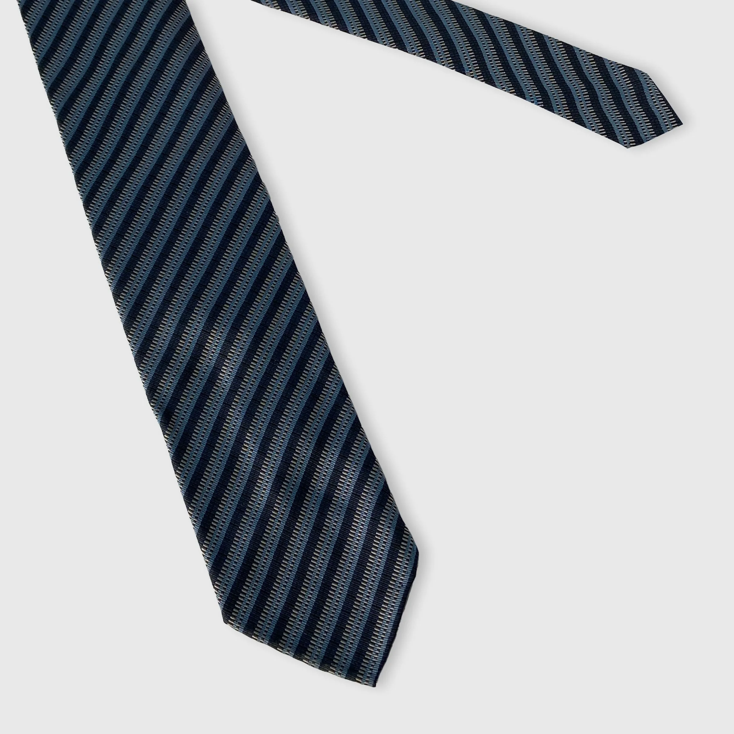 Navy, Light Blue and Silver Woven Striped Tie