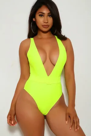 Neon Lime V-Cut One Piece Swimsuit