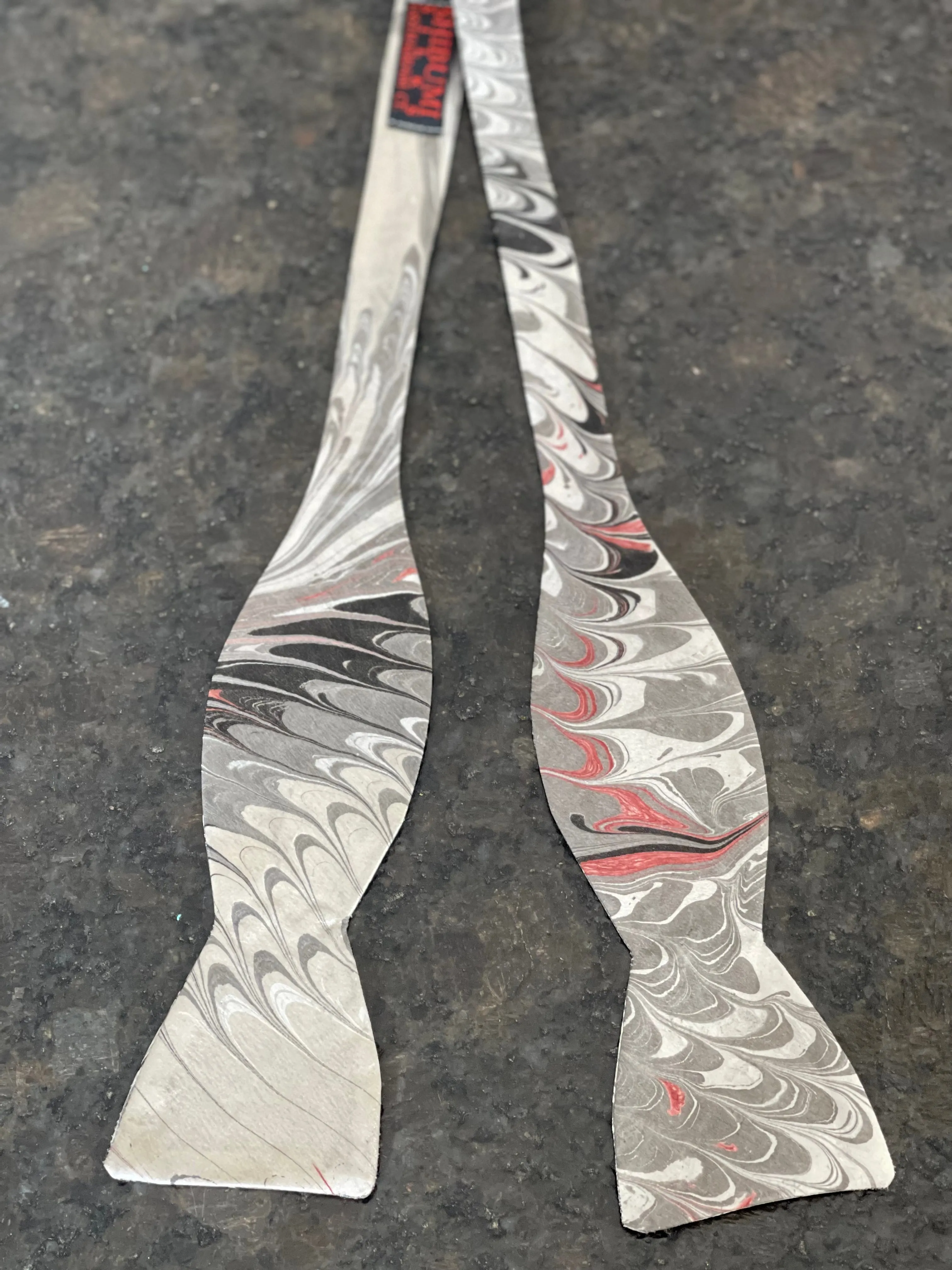Neutral combed 3” silk water marbled bow tie