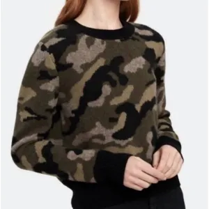NEW! Anthropologie Cloth &amp; Stone Fuzzy Camo Sweater Green Black Size L