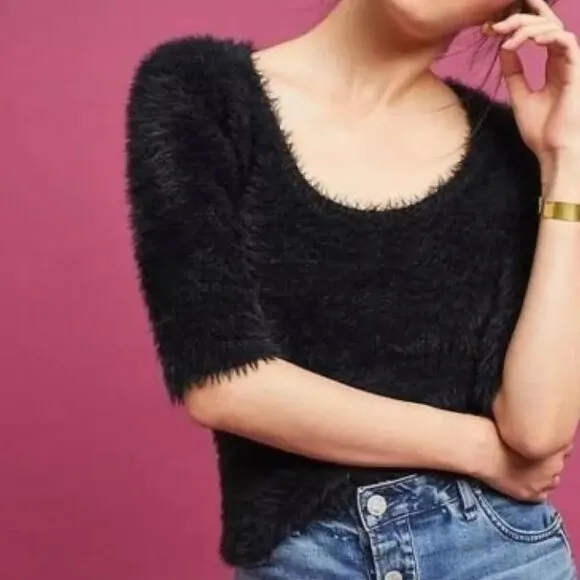 NEW Anthropologie Fuzzy Eyelash Sweater Black