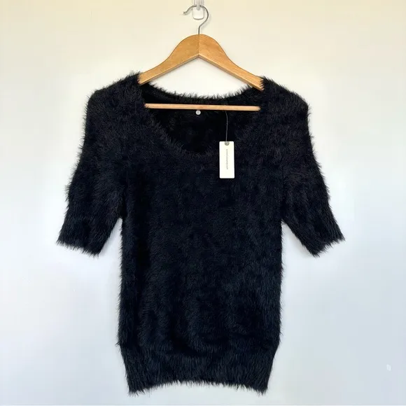 NEW Anthropologie Fuzzy Eyelash Sweater Black
