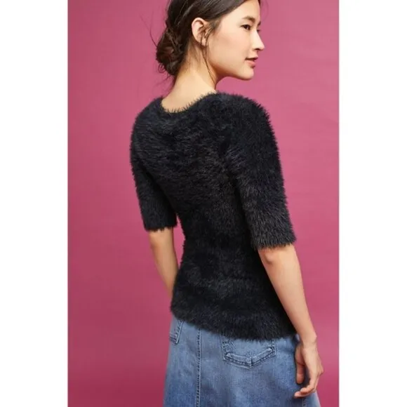NEW Anthropologie Fuzzy Eyelash Sweater Black