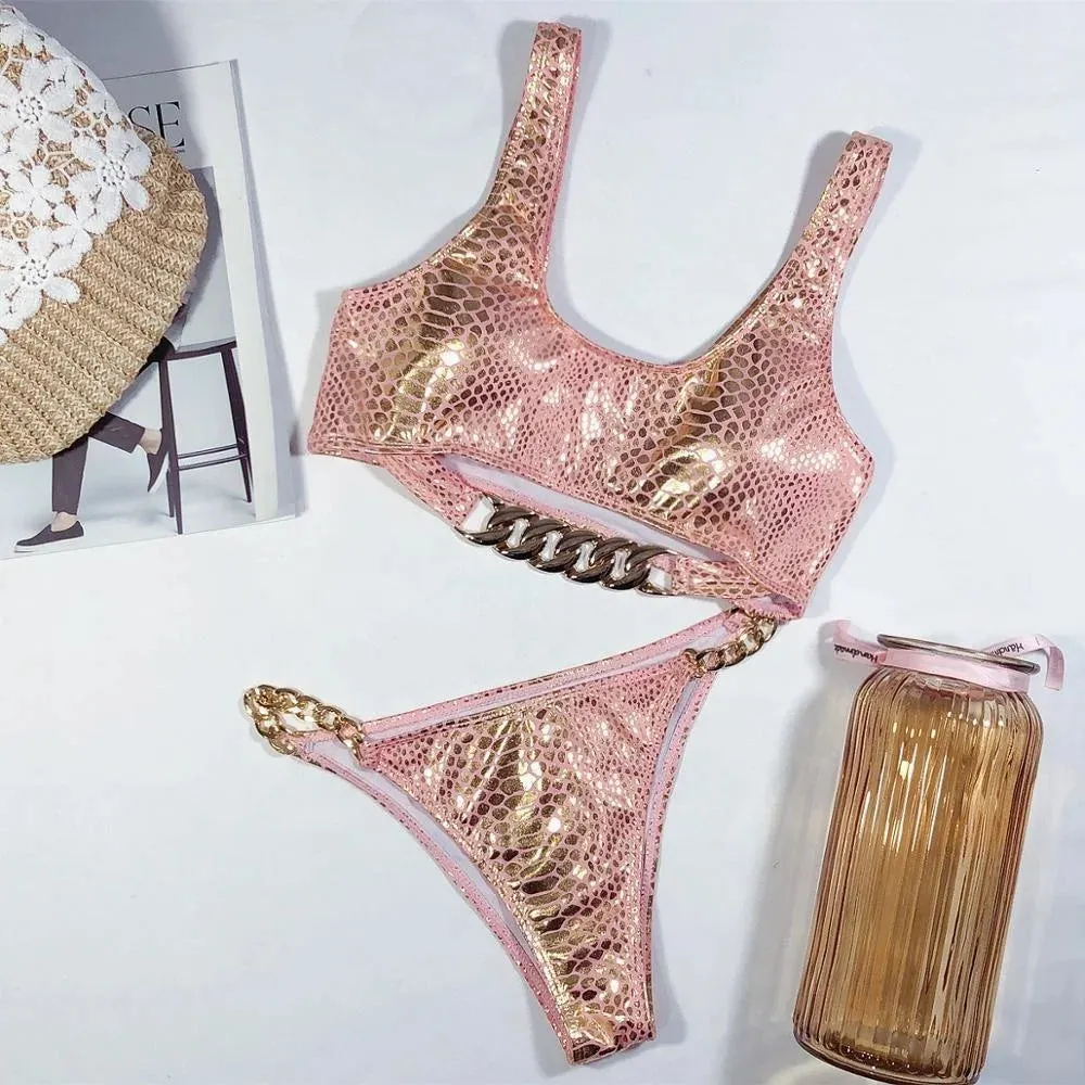 New Arrivals Snakeskin Print Women Swimwear Sexy Bikini