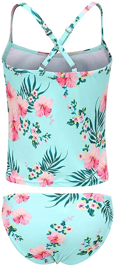New Moon Tree Girls Two Piece Tankini Bathing Suit in Hawaiian Floral! Sz 11-12 Years!