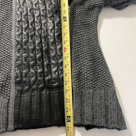Nic Zoe Sweater Jacket Womens S Leather Knit Chunky Full Zip Heavyweight Gray