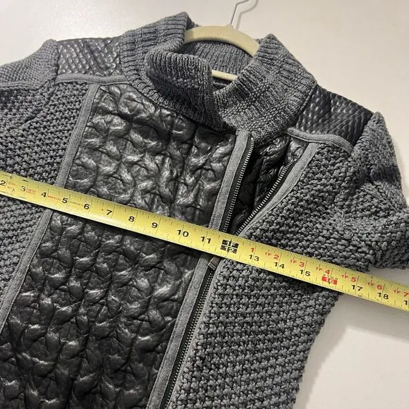 Nic Zoe Sweater Jacket Womens S Leather Knit Chunky Full Zip Heavyweight Gray