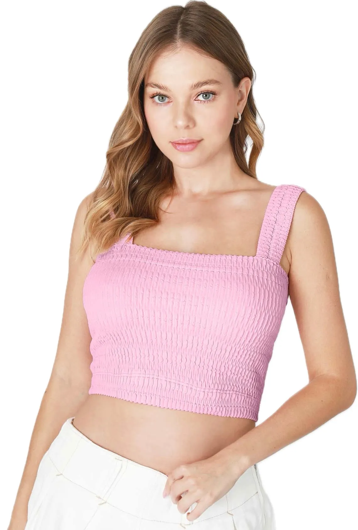 Niki Biki Shirred Square Neck Crop Top