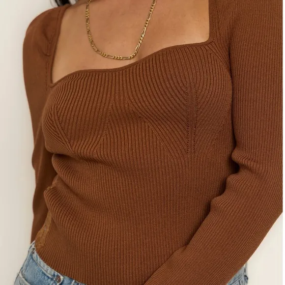 NWT Anthropologie x Callahan Knitwear Light Brown Sweetheart Top (Medium)