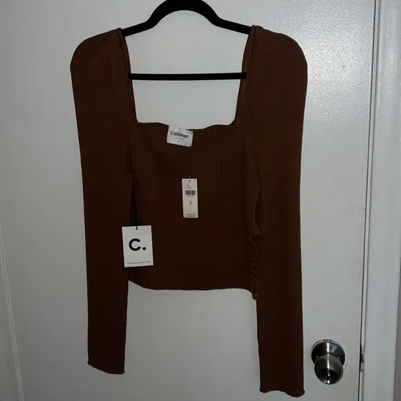 NWT Anthropologie x Callahan Knitwear Light Brown Sweetheart Top (Medium)
