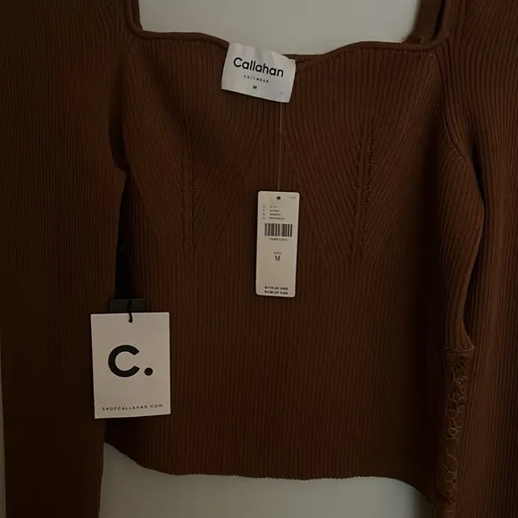 NWT Anthropologie x Callahan Knitwear Light Brown Sweetheart Top (Medium)