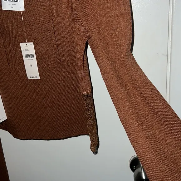 NWT Anthropologie x Callahan Knitwear Light Brown Sweetheart Top (Medium)