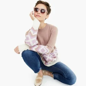 NWT J. Crew Geometric Fair Isle Fuzzy Crewneck Sweater Size Small
