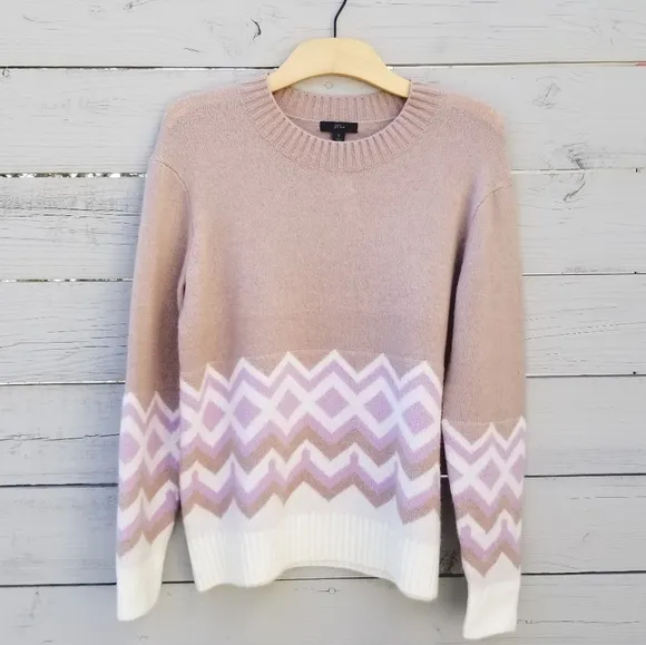 NWT J. Crew Geometric Fair Isle Fuzzy Crewneck Sweater Size Small