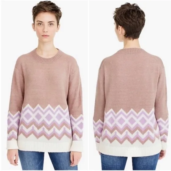 NWT J. Crew Geometric Fair Isle Fuzzy Crewneck Sweater Size Small