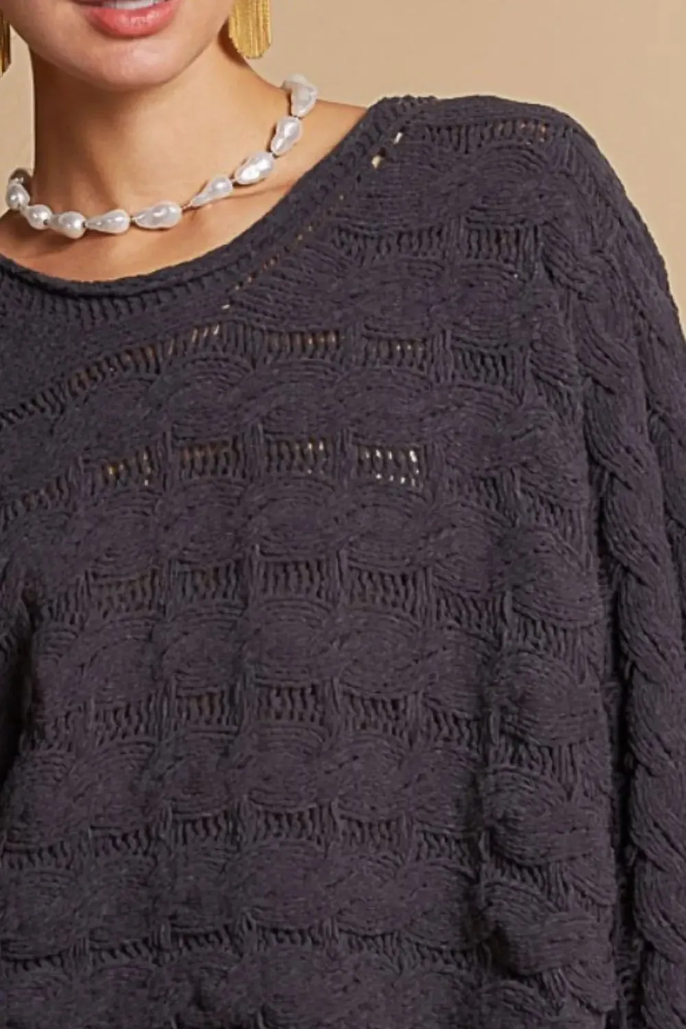 'Ona' Round Neck Cable Knit Cropped Sweater