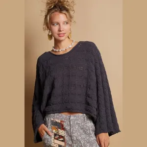 'Ona' Round Neck Cable Knit Cropped Sweater