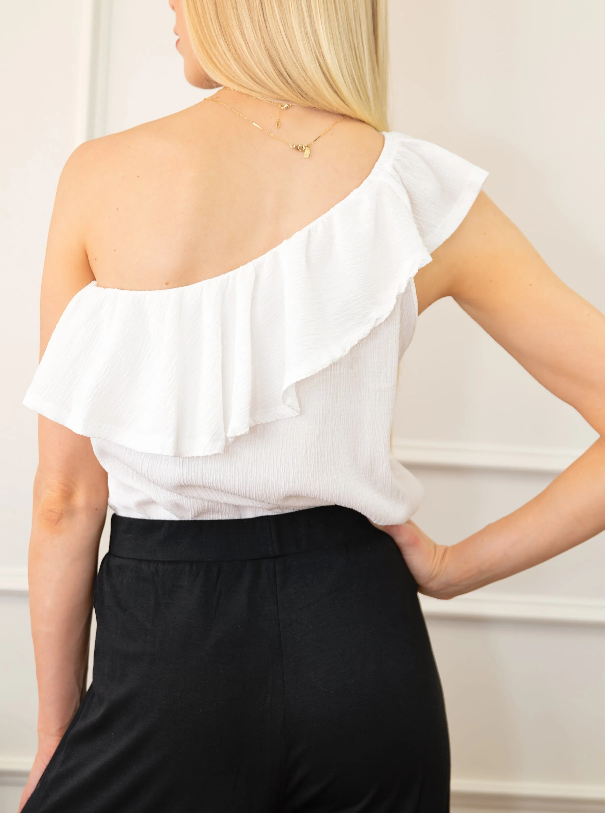 One Shoulder Ruffle Tank