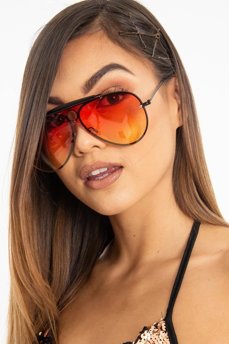 Orange Tinted Bar Aviator Sunglasses - Attie