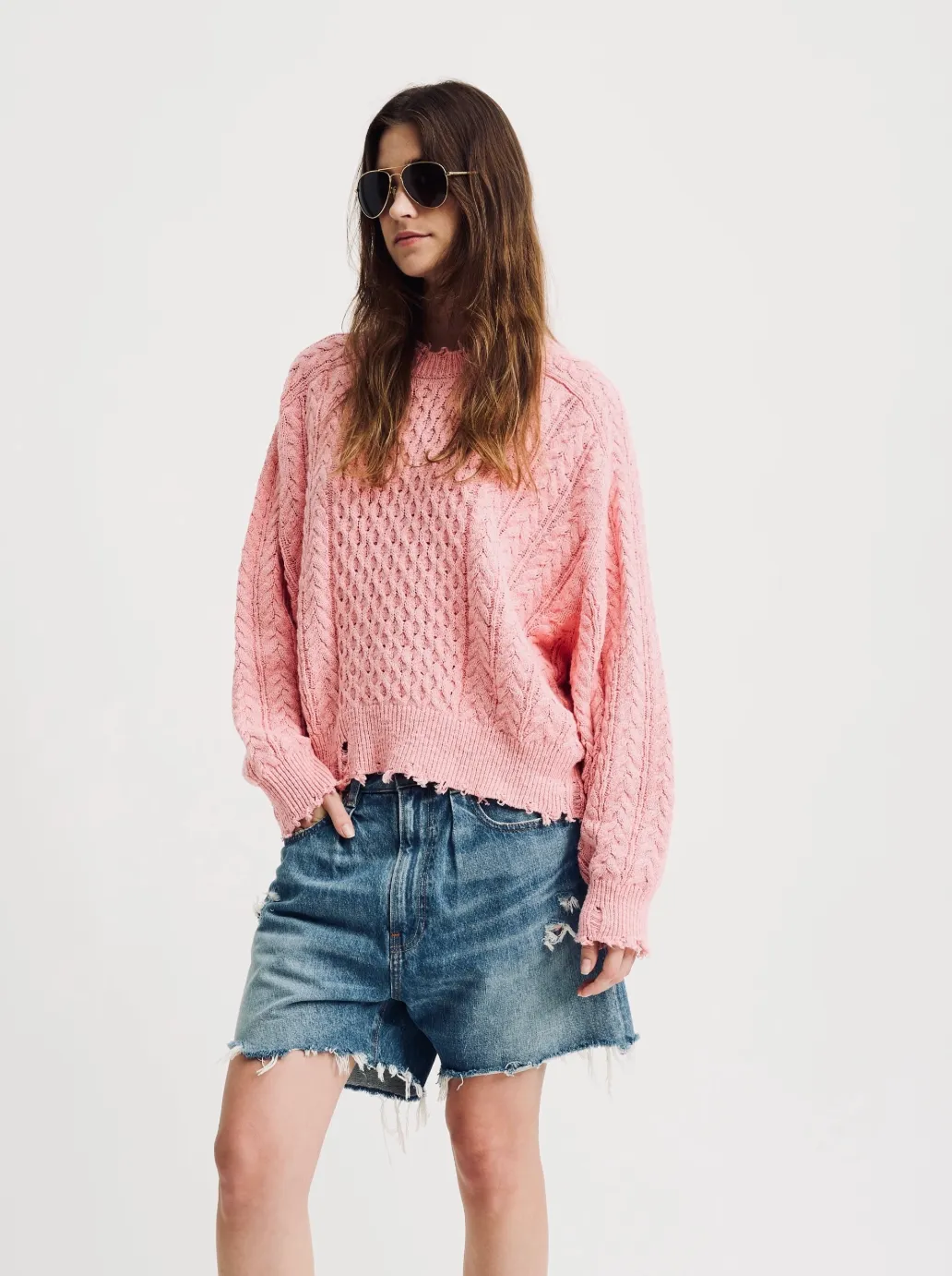 OVERSIZED ARAN SWEATER IN PINK
