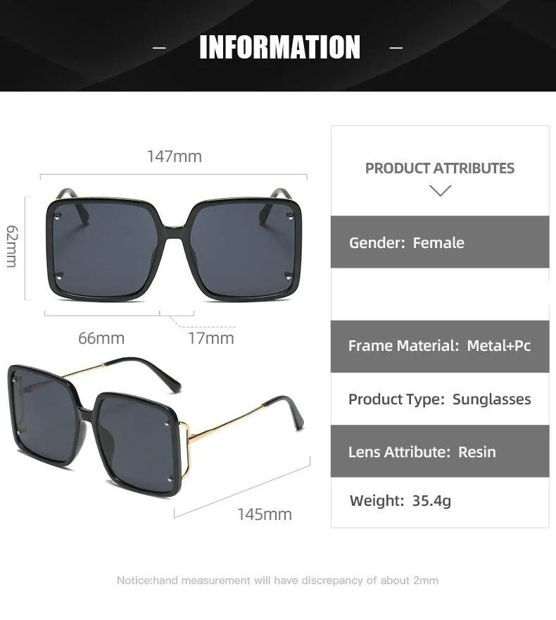 Oversized Square Sunglasses 2021 New Vintage Women Men Big Sun Glasses UV400