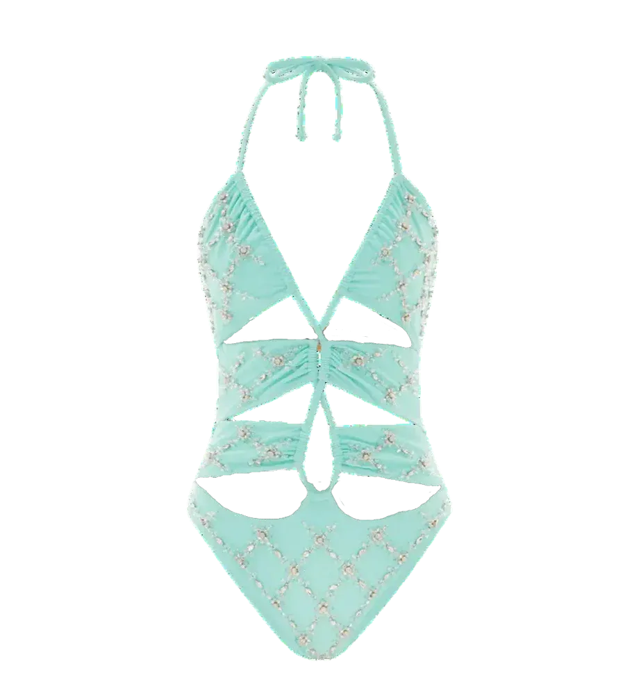 Palmer Luxe Crystal Embroidered Swimsuit Mint