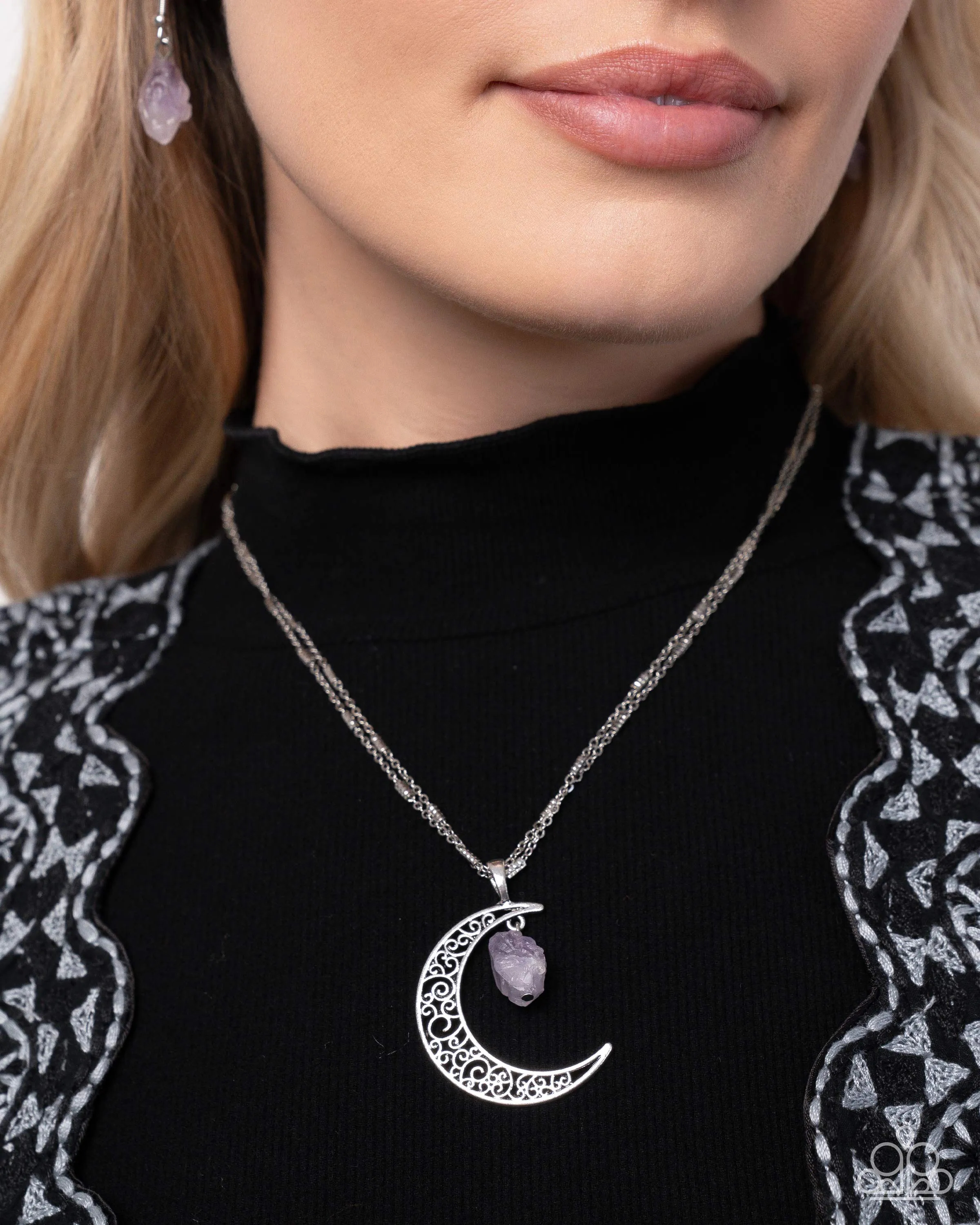 Paparazzi - Crescent Charm - Purple Necklace