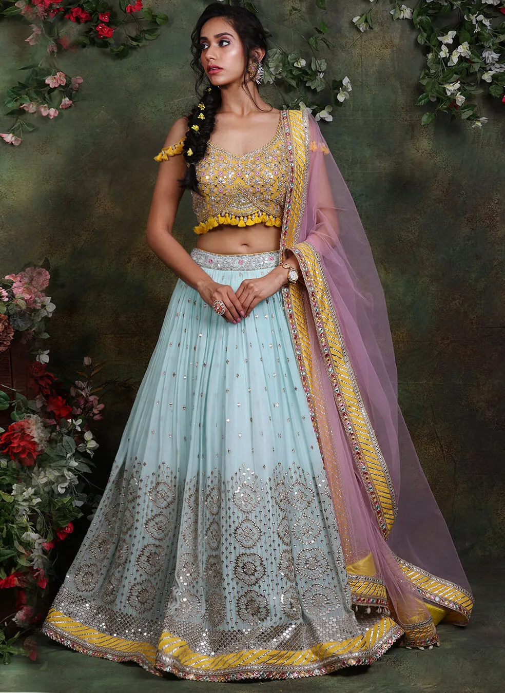Pastel Hue Embroidered Lehenga Set