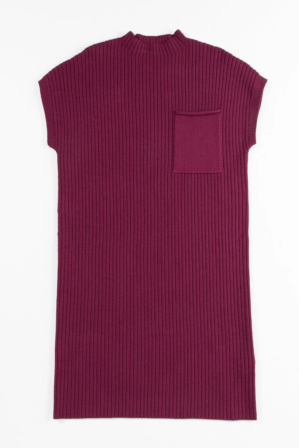 Patch Pocket Ribbed Knit Sweater Dress