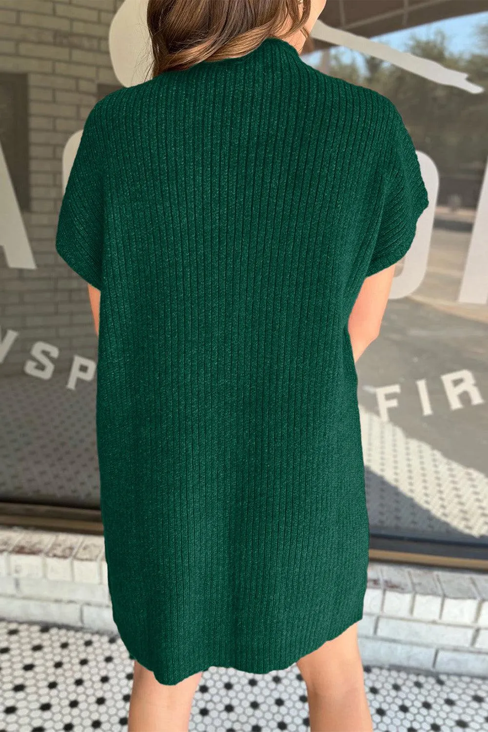 Patch Pocket Ribbed Knit Sweater Dress