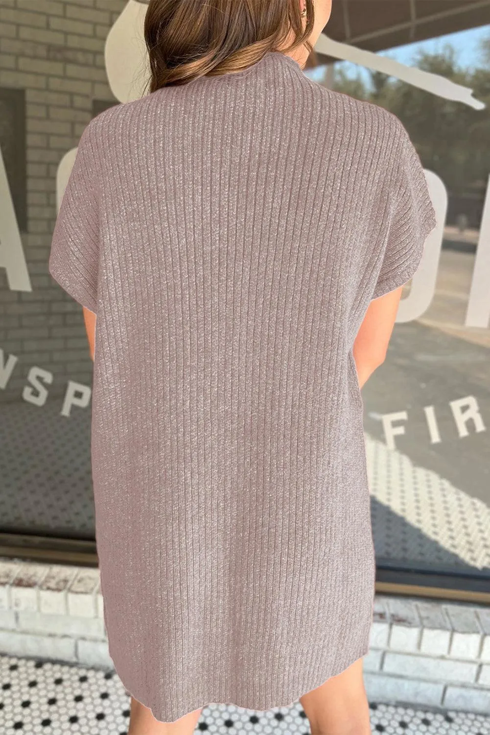 Patch Pocket Ribbed Knit Sweater Dress