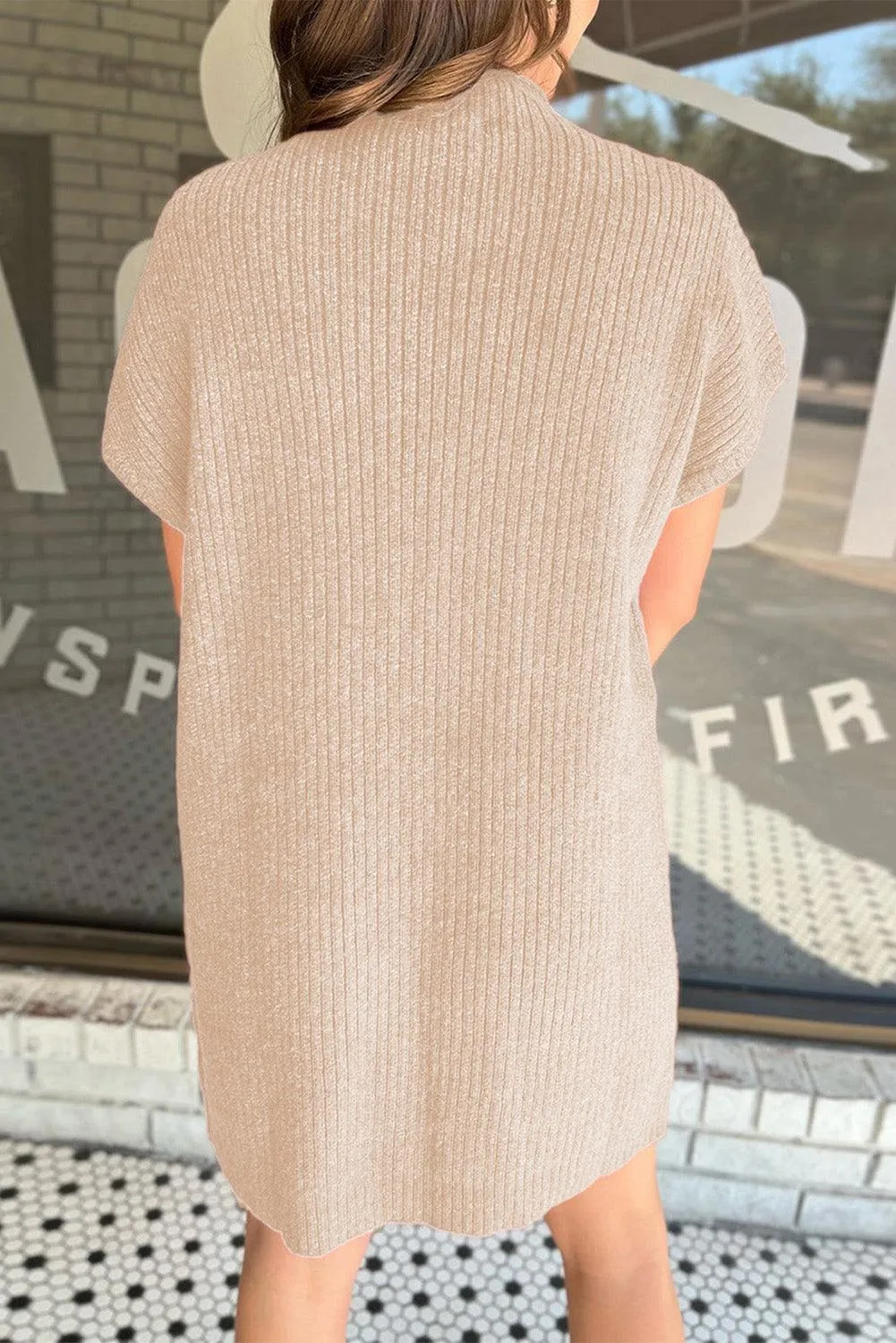 Patch Pocket Ribbed Knit Sweater Dress