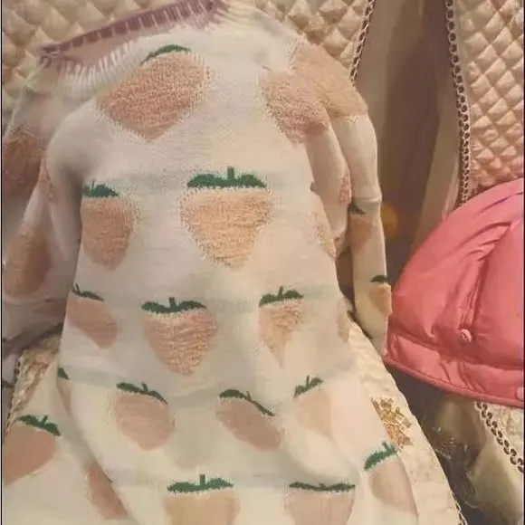 Peach sweater knit fuzzy stripe cream green loose