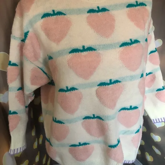 Peach sweater knit fuzzy stripe cream green loose