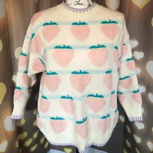 Peach sweater knit fuzzy stripe cream green loose