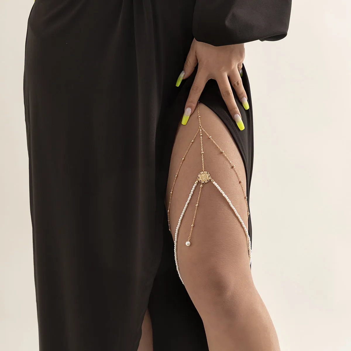 Pearl & 18K Gold-Plated Layered Leg Chain