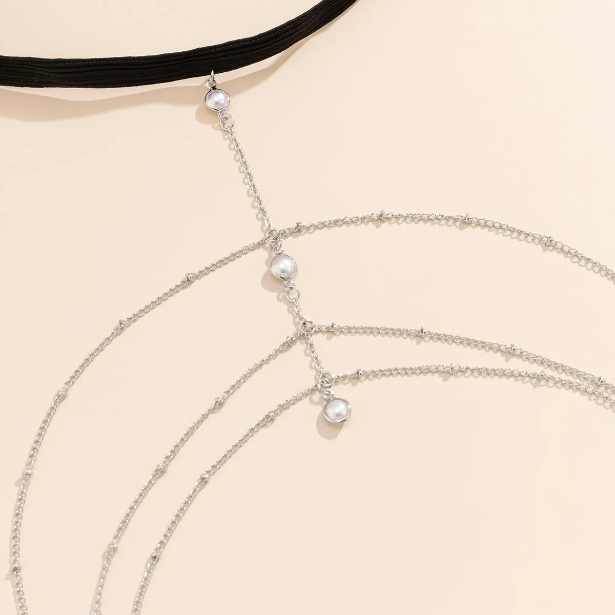 Pearl & Silver-Plated Chevron Layered Leg Chain