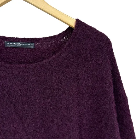 PERUVIAN CONNECTION Sweater Alpaca Nylon Round Neck Fuzzy Purple