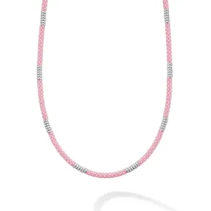 Pink Caviar Silver Station Ceramic Beaded Necklace, 3mm