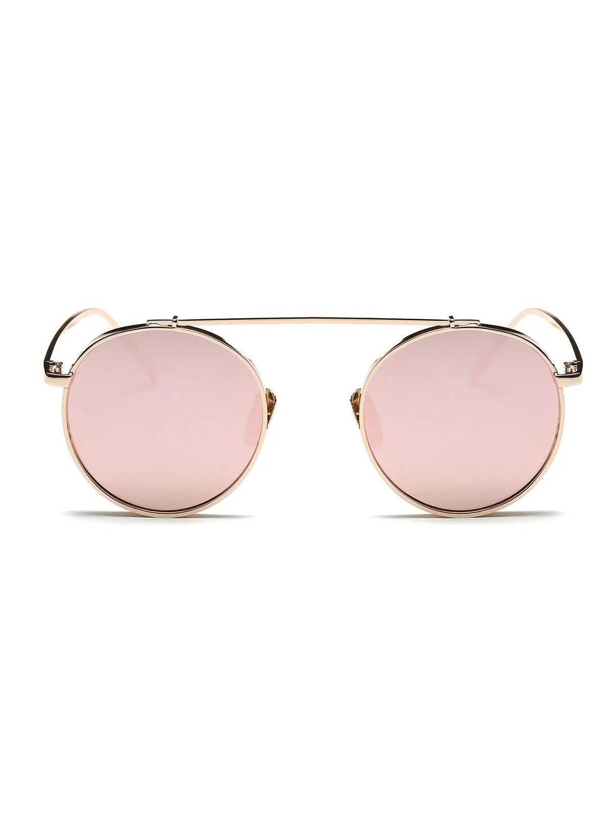 Pink Chunky Frame Round Mirrored Sunglasses
