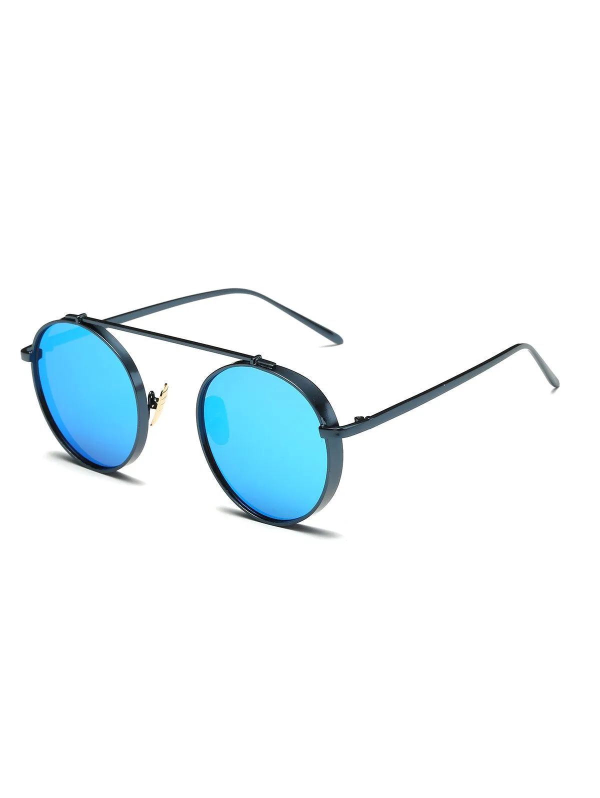 Pink Chunky Frame Round Mirrored Sunglasses
