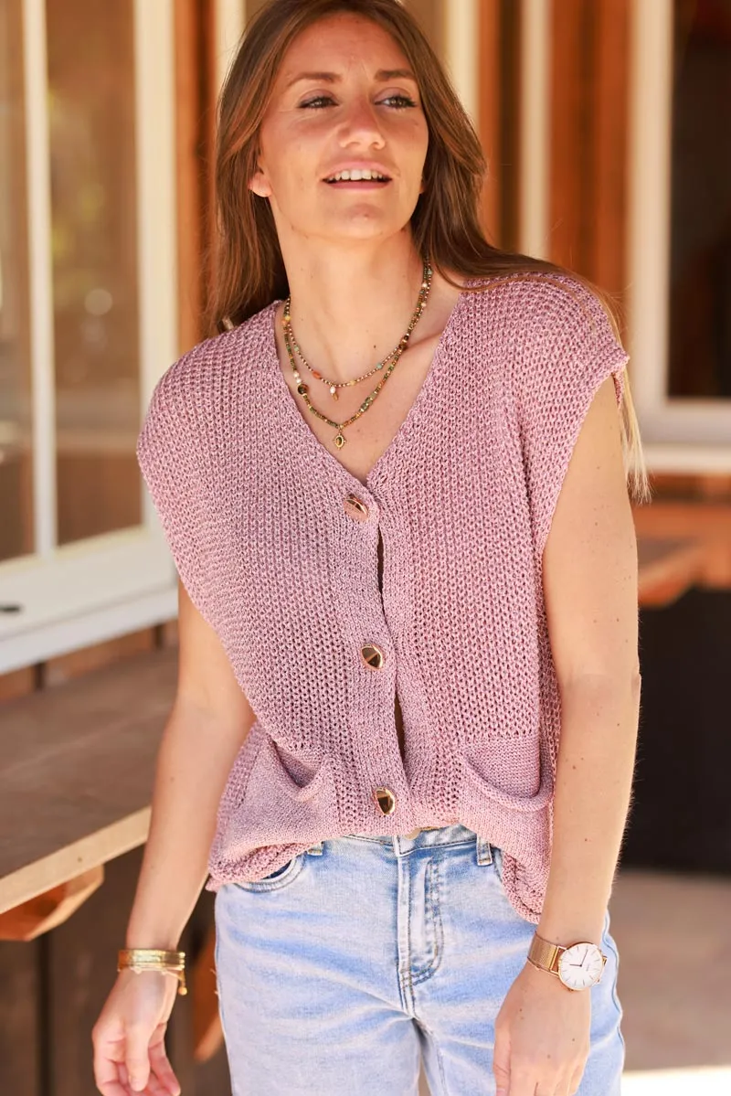 Pink Chunky Knit Sweater Vest