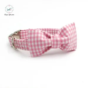 Pink Gingham Bow Tie Dog Collar