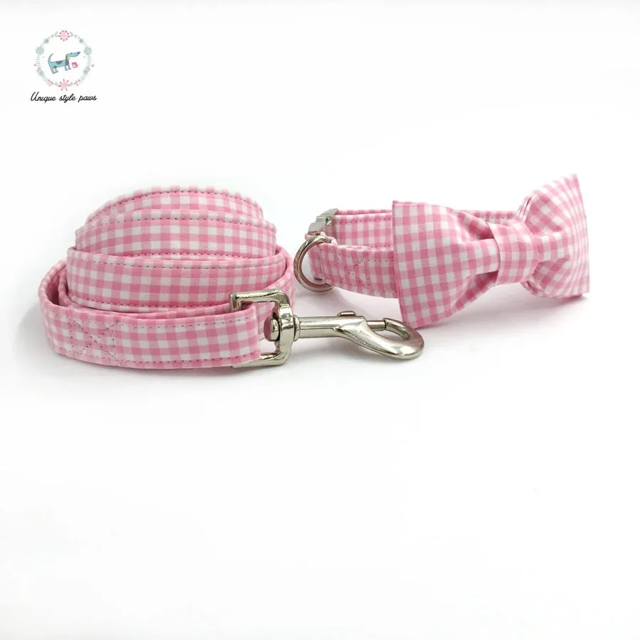 Pink Gingham Bow Tie Dog Collar