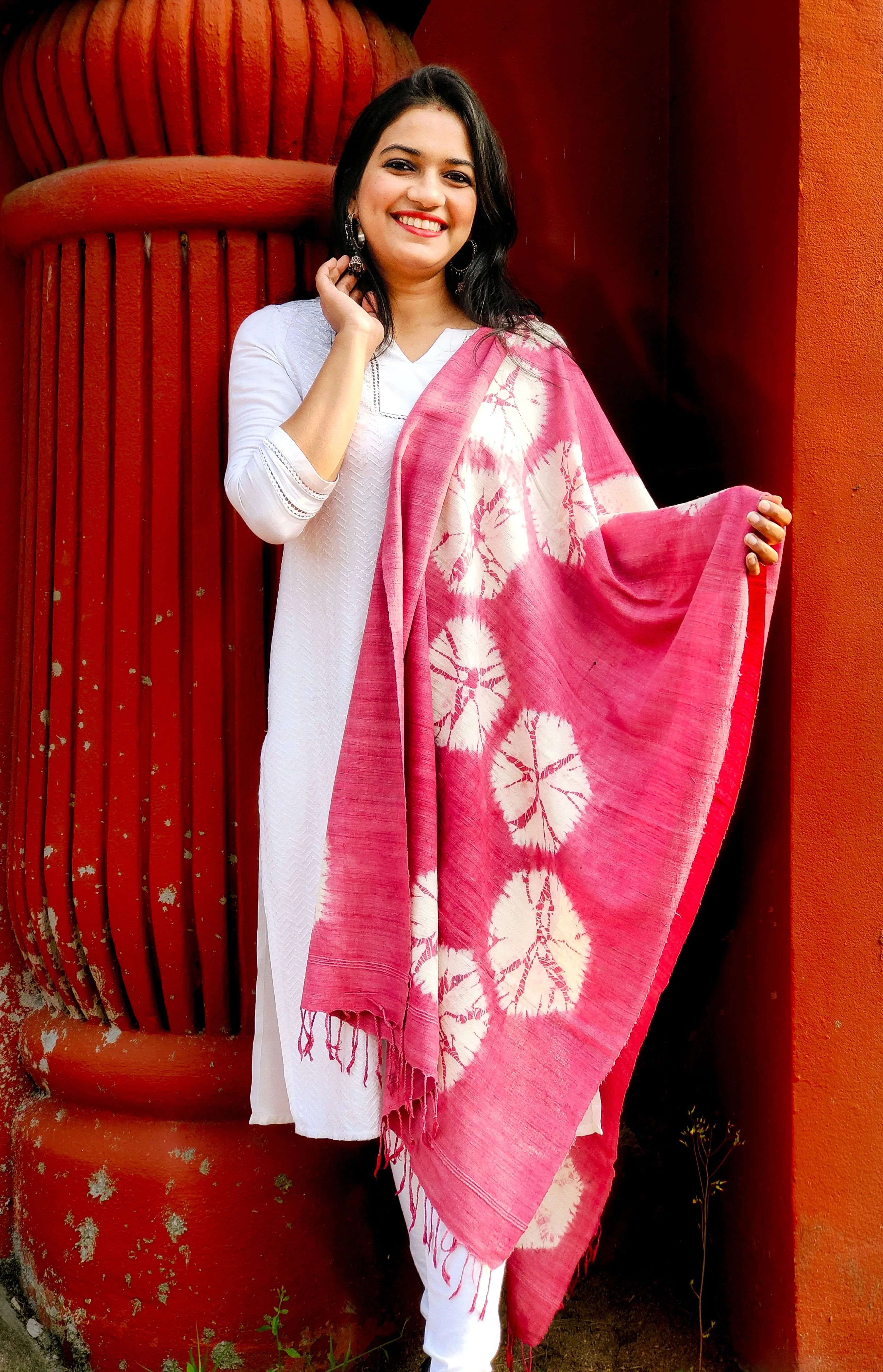 Pink Ties - A Pink Stole on Assam Silk