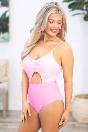 Pink Two Tone Cut Out One Piece Swimsuit