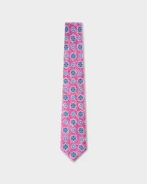Pink With Blue And White Floral Pattern Tie