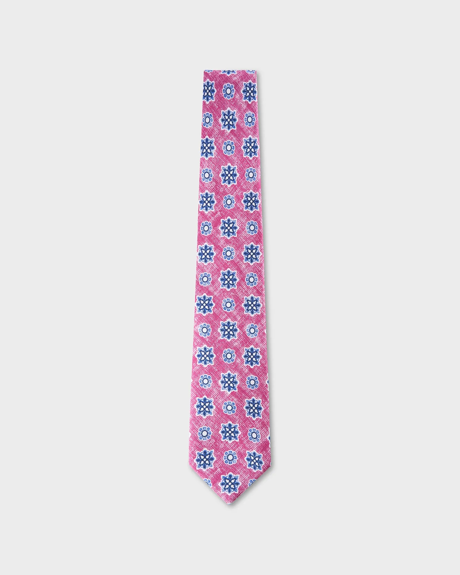 Pink With Blue And White Floral Pattern Tie